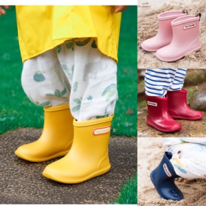 日本儿童雨靴纯色包边婴幼儿宝宝短筒宽头防滑水鞋超轻网红ins黄