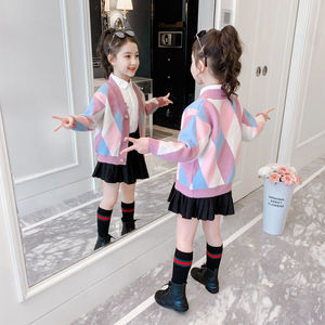 女童秋装毛衣开衫新款2024韩版洋气儿童针织衫中童装长袖衣外套