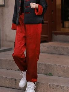 【现货】新年冷淡系女装高级新中式国潮风红色休闲裤2024春秋新款