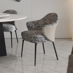 不锈钢餐椅家用意式极简高端样板房餐厅家具棉麻布艺椅子轻奢现代