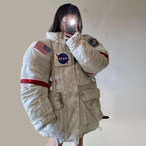 宇航员羽绒服男女同款2024新款秋冬白色情侣太空人NASA立领冲锋衣