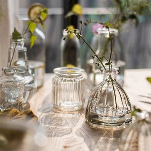 复古玻璃花瓶插花迷你小花瓶ins风法式透明水培器皿桌面装饰摆件