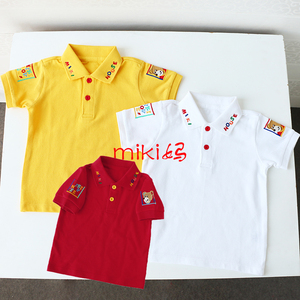miki妈新款夏季童装男女儿童纯棉日系黄色polo衫窗口熊短袖t恤潮