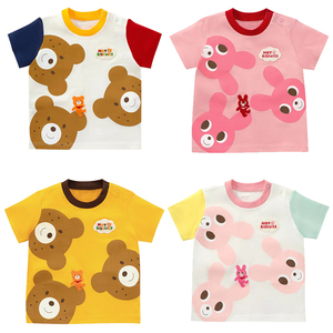 miki妈可爱麻子熊小兔子短袖~夏季新款男女儿童装全棉卡通半袖T恤