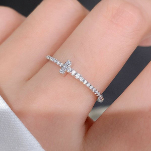 纯银925十字形细圈排钻戒指女款轻奢小众高级感ins简约叠戴食指环