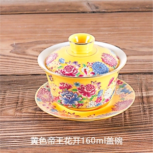 青花瓷盖碗手绘三才大号茶杯具套装家用陶瓷单个功夫泡景德镇茶碗