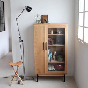 黑胡桃全实木书柜北欧简约日式书橱书房客厅红橡原木玻璃门储物柜