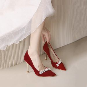 红色结婚鞋女2024年春季新款中式配秀禾敬酒服的新娘高跟鞋不累脚