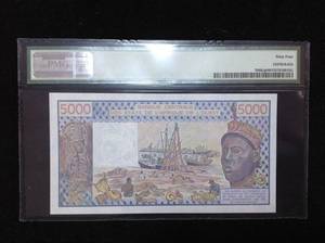【吴】西非共同体 纸币 1992版 5000法郎 K（塞内加尔）评级PMG64