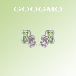 GOOGMO微光系列高级感耳钉女气质方块绿色耳饰拼接双色宝石耳钉女