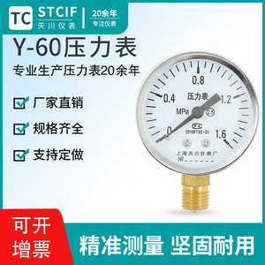 上海天川仪表Y-60普通压力表0-40mpa径向气压水压表厂家消防管用