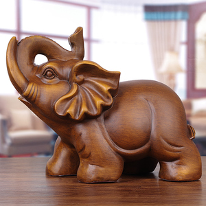 实木雕招财大象摆件一对公母招财象家居新中式客厅玄关电视柜礼品