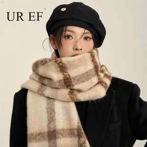 UR EF条纹围巾女冬季2024新款高级感秋冬韩式加厚保暖氛围感围脖