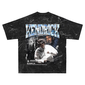 Kendrick Lamar美式说唱vintage做旧复古嘻哈纯棉重磅300g长短t恤