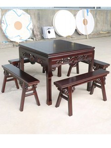 实木八仙桌子饭店商用四方桌凳面馆仿古中式正方形松木餐桌椅组合