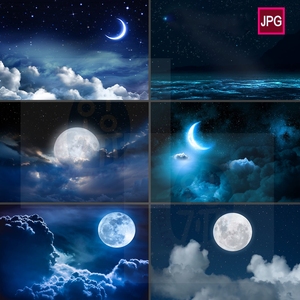 蓝色夜空夜晚星空月光月亮云彩天空背景墙纸壁纸图片设计素材