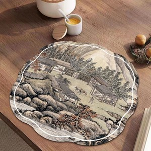 新中式书法古画厨房台面茶几茶台茶席茶巾垫子吸水防滑速干硅藻泥