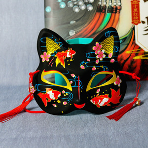 万圣诞节黑色古风猫脸面具和风半脸猫面具动漫国潮狐狸阴阳师道具