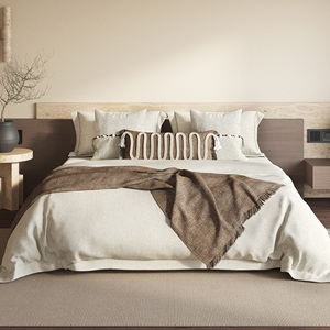 现代样板间床品多件套侘寂风咖色系简约配搭展示设计软装床上用品