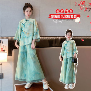新中式女装女童汉服套装2024新款女大童国风超仙汉服裙古风两件套
