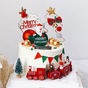 铁艺圣诞树蛋糕装饰插件Merry Christmas圣诞老人雪松小火车摆件