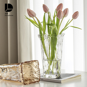 透明玻璃花瓶摆件客厅插花轻奢水晶高级感水培郁金香百合玫瑰专用