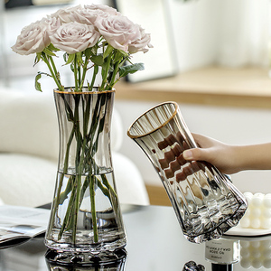 轻奢小花瓶玻璃摆件客厅插花透明水养鲜花百合玫瑰高级感餐桌水培
