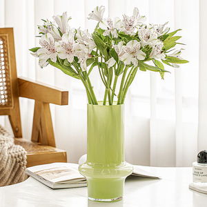花瓶摆件客厅插花高级感玻璃中古绿色法式奶油白色复古百合花专用