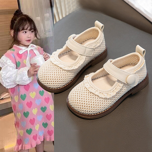 女童公主鞋夏季2024年新款镂空透气网面单鞋韩版洋气软底儿童鞋子