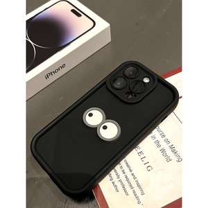 黑色大眼小煤球适用于iPhone15plus手机壳苹果14华为MT60vivo一加小米14红米荣耀100oppo简约个性保护套女款