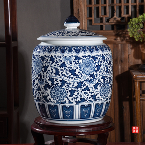 景德镇陶瓷青花米缸家用带盖20斤50斤装桶防潮防虫米桶米箱储物