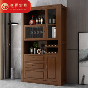 中式实木2门酒柜小户型靠墙红酒柜餐边茶水柜带玻璃门展示柜1.1米