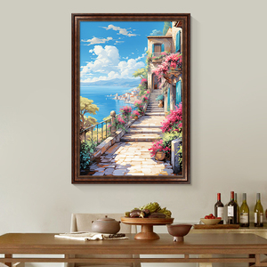 美式入户玄关装饰画走廊过道大海风景壁画客厅餐厅欧式油画挂画