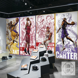 NBA球星墙纸篮球主题背景墙装饰墙布体育馆运动球鞋店自粘壁纸