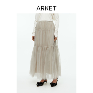 ARKET女装  松紧腰薄纱半身裙米色2024夏季新款1205704001