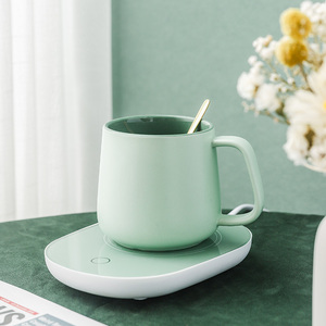 陶瓷暖暖55度恒温杯早餐咖啡牛奶杯子带盖勺家用办公室北欧马克杯