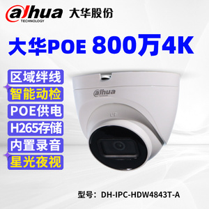 大华800万POE供电音频半球4K红外海螺网络摄像机 IPC-HDW4843T-A
