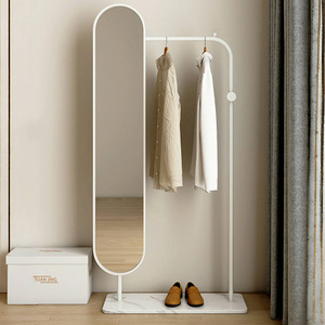 落地挂衣架家用带镜子多功能可移动铁艺衣服收纳架卧室挂衣服架子