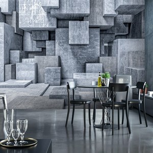 工业风水泥砖块空间延伸壁纸视觉3d立体工作室餐厅背景墙壁画