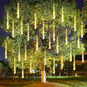 led鞭炮流星灯户外庭院大树上挂灯亮化装饰彩灯亮化造景布置串灯