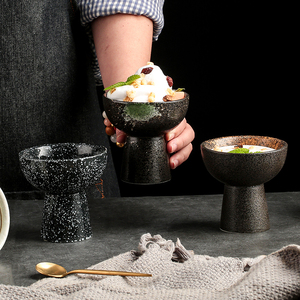 创意高脚雪糕碗日式陶瓷小吃碗凉菜碗酸奶杯甜品盅布丁碗商用餐具