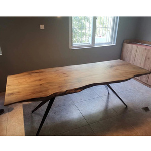 北欧原木大板餐桌创意客厅大板桌铁艺办公桌自然边长桌实木个性桌