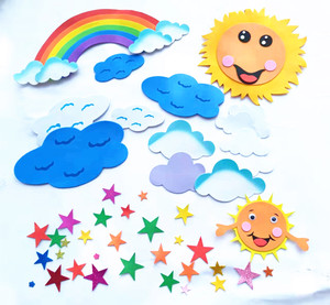 幼儿园墙壁装饰品 环境布置泡沫大太阳云朵彩虹星星教室布置