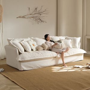 棉麻布艺沙发实木框架cloud云沙发小户型现代简约客厅可拆洗家具