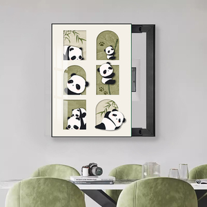 电表箱装饰画现代简约竖款配电箱遮挡壁画卡通熊猫电源总开关挂画