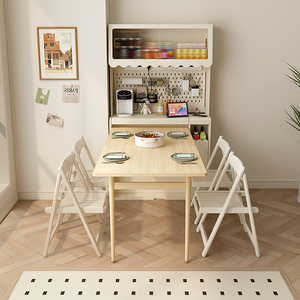 小户型可伸缩折叠餐桌奶油风客厅白色1米收缩长方形岩板饭桌6人