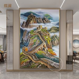 新中式玄关画正对门掐丝珐琅彩万里长城竖版酒店装饰画办公室挂画