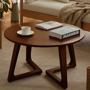 日式胡桃木色实木小圆形茶几客厅家用小户型沙发极简原木边几桌子