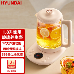 韩国HYUNDAI 煮茶壶养生壶玻璃蒸茶壶电热水壶便携玻璃水壶 1.8L