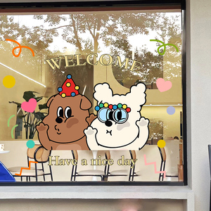 ins风创意卡通欢迎光临贴纸蛋糕烘焙童装店铺玻璃门橱窗布置贴纸
